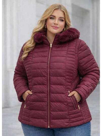 Jaqueta Feminina Plus Forrada Size Impermeaviel  Casual    Tecido    Zíper    puffer  Diário    inverno
