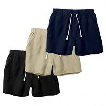 Set Of 3 Premium Linen Shorts For Men - Luxury Beachwear - 寶藍色 - 查看 1