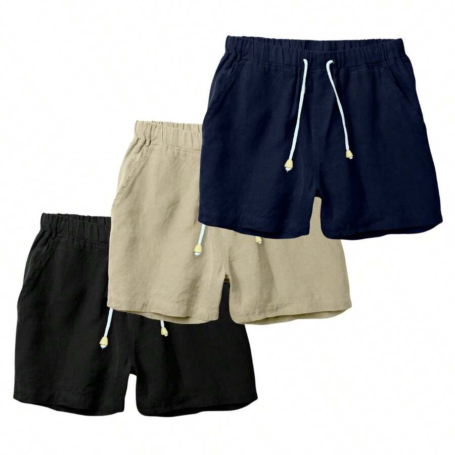 Set Of 3 Premium Linen Shorts For Men - Luxury Beachwear - 寶藍色 - 查看 1