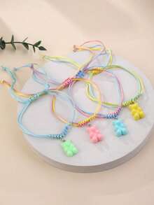 小熊软糖多巴胺手链套装 4 件装，可爱渐变编织绳，趣味吊坠，送给女孩、青少年日常派对的完美礼物 - A - 查看 2