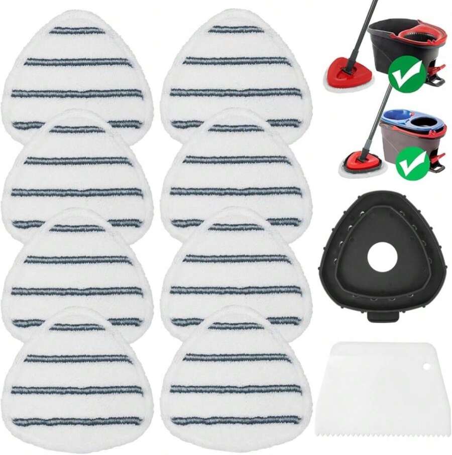 High-PQ Flat Mop Head Replacements, Microfiber Mopping Pads Refills, 8-Pack Spin Mop Pads + 1 Plastic Pad &Amp;1 Scrape For Floor, Wall &Amp; Ceiling Cleaning - Fits EasyWring &Amp; RinseClean Systems - ColorE - 查看 1