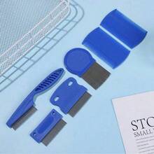 6pcs Stainless Steel Fine Tooth Lice Comb Pet Grooming Brush Set, Includes Flea Comb, Tear Stain Remover, Deshedding Brush, Suitable For Dogs, Cats And Other Pets - Multicolor - View 10