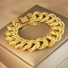 1pc Fashionable Luxury 24K Gold Plated Cuban Link Bracelet For Men And Women, Suitable For Daily Gatherings, Parties, And As A Jewelry Gift - Yellow Gold - View 6