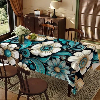 1 قطعة مفرش طاولة مطبوع بنمط زهري انطباعي - 100% بوليستر، مستطيل الشكل، منسوج، مناسب للاستخدام المنزلي والمطبخ وغرفة الطعام والحفلات والنزهات والمناسبات والأعراس والفعاليات الداخلية والخارجية