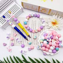 25/50pcs Ballet Bunny Silicone Bead Set - Pink & Purple Ballet Dancer Bunny Design - Ideal For DIY Keychain, Necklace, Bracelet, Decorative Pen, Jewelry And Pendant Crafts - Suitable For Holiday & Birthday Gifts - Ballet Bunny - View 3