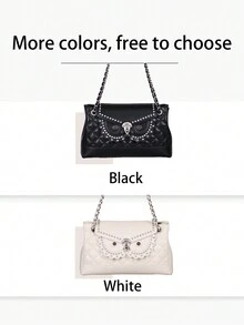 2026 New Fashion Luxury Women's Chain Bag, High-Quality Quilted Embroidered Rivet Shoulder Bag, Niche Design Heavy Metal Owl Shape Large Capacity Commuter Crossbody Bag - Multicolor - View 5