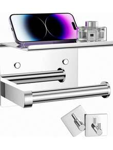 Wall-Mounted Toilet Paper Holder, Suitable For Toilet Paper Rolls, Stainless Steel Self-Adhesive Toilet Paper Holder, Bathroom Toilet Paper Rack - Multicolor - View 4