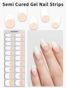 20pcs French Semi Cured Gel Nail Strips,White UV Gel Nail Stickers, Salon Quality, UV Lamp Required, Suitable For Women's Home DIY Nail Art Supplies. - White - View 2