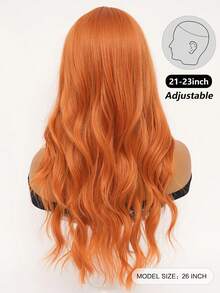 clouder Gothic Punk Orange Long Wavy Curly Wig 26-Inch Center-Parted Bangs Heat-Resistant Synthetic Fiber Wig Women's Soft And Fluffy Curls Perfect For Daily Cosplay, Street Style, Holiday Parties, Music Festivals, Y2K Aesthetic, Avant-Garde College Chic, Modern Fashion Punk Looks - 橘色 - 查看 4