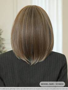 7JHH WIGS 女士短款亚麻棕色挑染灰色波波头假发，短直发带刘海，全机织耐热假发，适合日常派对、音乐节庆典和角色扮演等场合佩戴，12英寸 - 亞麻棕 - 查看 4