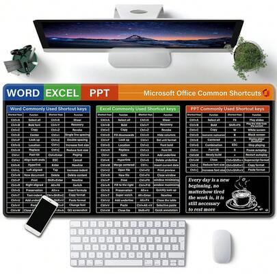 1pc Office Shortcut Key Professional Gaming Mouse Pad, Laptop Desk Mat, Computer Gaming Mouse Pad, Anti-Fraying Edge, Micro-Textured Non-Slip Base, Suitable For Gaming, Office, Home, E-Sports Pro Players, Valentine's Day Gift