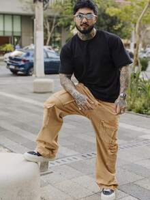Men's Cargo Jeans With Multiple Pockets And No Elastane. - Orange - View 2