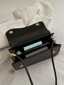 Bolso de hombro elegante minimalista de unicolor y estilo retro - Café integral - Ver 8