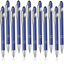 12支/套蓝色圆珠笔，2支笔+10支笔芯 - 金属按动式圆珠笔，带触摸屏功能，适合办公使用 - 12 - 查看 7