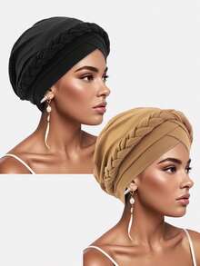 2pcs Women's Knotted Headband, Turban, Pleated Hat Headscarf, Suitable For Spring, Autumn And Winter - Multicolor - View 11