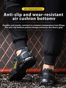Men's Steel Toe Athletic Shoes, Rotating Button Design, Breathable & Lightweight Anti-Smash Anti-Puncture Women's Work Shoes, Work Shoes - Black - View 6