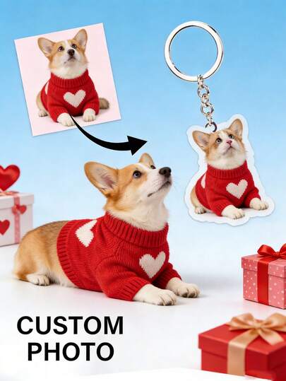 1pc Customizable Name & Photo Keychain, Women's Backpack Pendant, Personalized Acrylic Keychain For Couples, Friends, Pets, Watercolor Acrylic Keychain, Unique Customized Gift