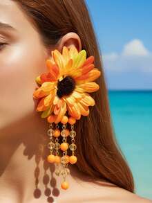 imoli 1 Cặp bông tai hạt cườm mặt hoa polyester và hoa hướng dương cổ điển Bohemian dành cho nữ, thích hợp cho đi biển, hàng ngày, ngày lễ, quà tặng - Nhiều màu - Xem 4