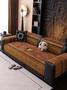 1PC Geometric Pattern Sofa Cushion Cover, All Seasons Non-Slip Sofa Cover, Pet Friendly Cat Scratch Resistant Sofa Protector, Machine Washable Home Decor For 1/2/3/4 Seater & L-Shaped Sofa (Sold Separately) - Coffee Brown - View 3