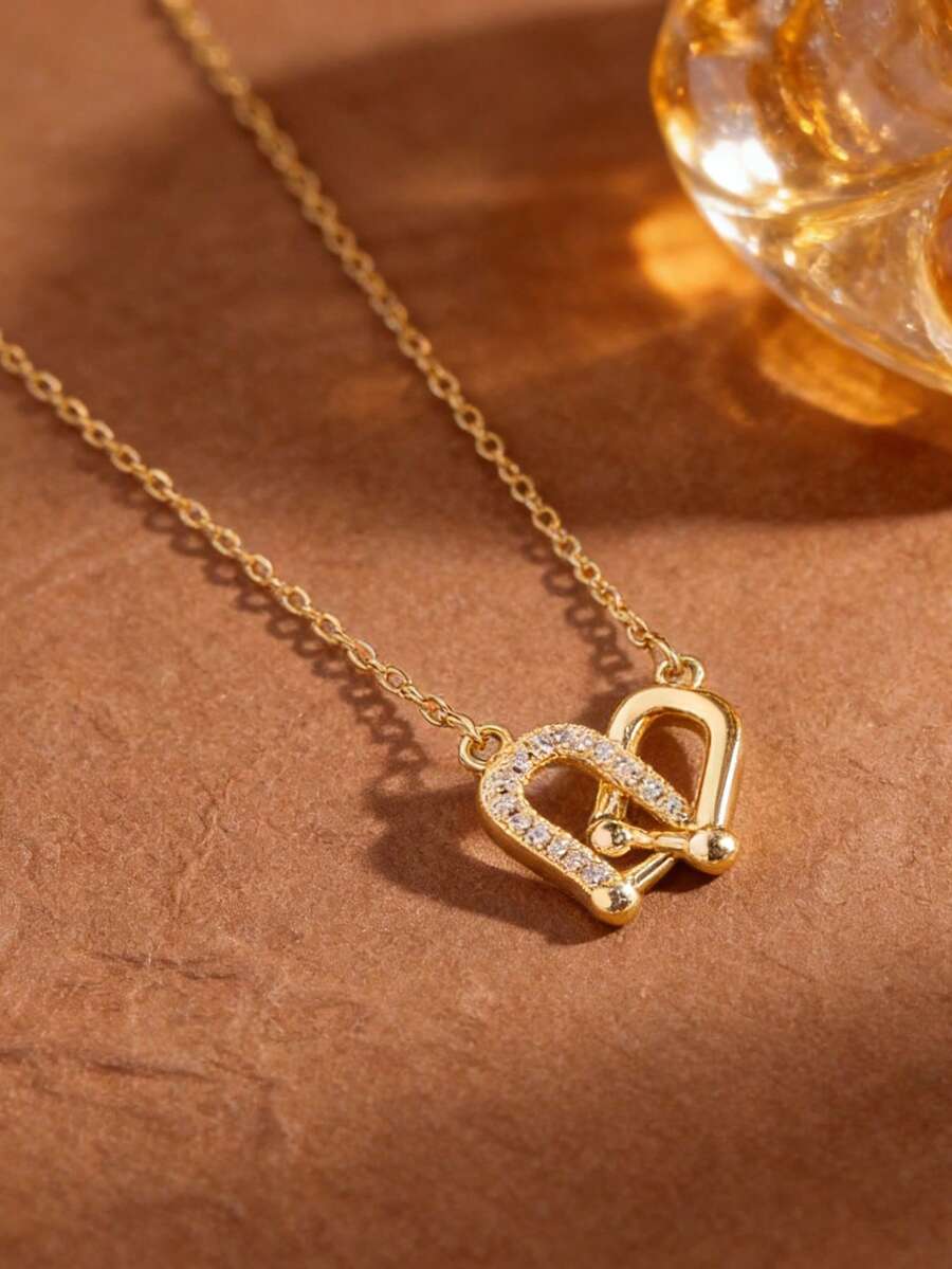 1件时尚奢华流苏马蹄形扣锆石项链，微镶全钻项链，精致闪耀高端新款锁骨链 - 馬蹄扣項鍊 - 查看 1