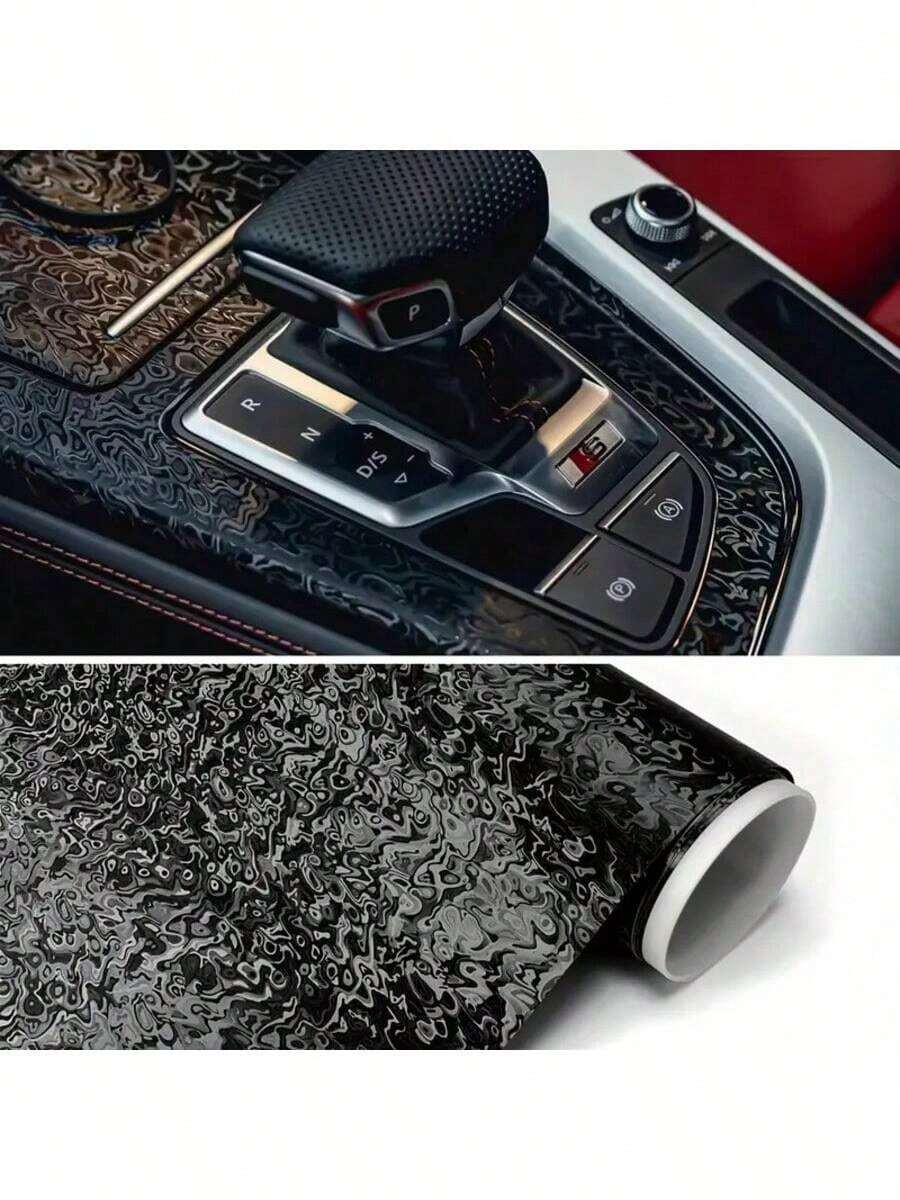 1pc Car Camouflage Ghost Black Forged Carbon Fiber Vinyl Wrap Roll - PET Film, Car Body Color Change, Rearview Mirror, Interior Protection, Car Color Change Film, PET Color Change Film 3D Pattern Carbon Fiber Sticker, High Temperature Resistant Interior Control Black Film, Matte Film, Motorcycle Body Wrap For DIY Car Modification