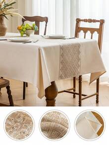 1件提花防水桌布，涤纶面料，长方形或正方形可选，适用于客厅、餐厅、派对、家居装饰、房间装饰、桌面装饰及节日礼品，多种尺寸可选，可机洗 - 米色 - 查看 4