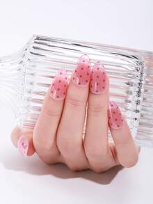 16pcs Semi-Cured Gel Nail Stickers, Winter Pink Polka Dot Laser Glitter Self-Adhesive UV Gel Nail Stickers, Salon Quality, Easy To Apply And Remove, Suitable For Women Christmas DIY Manicure - Pink - View 2