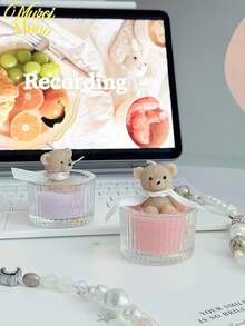 Bộ 1/4 nến thơm hình gấu Teddy sang trọng trong hũ thủy tinh | Nến sáp đậu nành màu kem (Trắng/Xanh dương/Hồng) kèm ruy băng | Đồ trang trí nhà cửa thơm mát, món quà độc đáo dành cho nữ/thiếu nữ nhân dịp sinh nhật, quà tặng đám cưới và quà tặng ngày lễ. - Nhiều màu - Xem 7