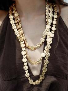 1件装女士奢华朋克风合金几何徽章硬币三层项链 - 多層幾何圓片吊墜項鍊 - 查看 1