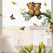 1pc 2D Flat Printed Tiger, Branch, Green Leaves, Butterfly Wall Sticker | Creative Self-Adhesive Removable PVC Decorative Sticker Suitable For Living Room, Bedroom, Dining Room, Windows And Glass - A - View 5