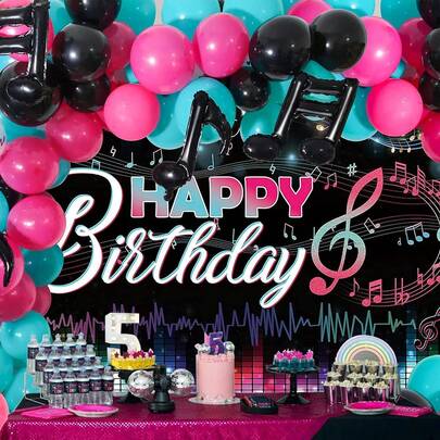 99pcs K-Pop Music Theme Balloon Arch Set, Includes Music Note Balloons, Suitable For K-Pop Music Theme Birthday Party Decoration, Birthday Party, Short Video Decoration, Karaoke Music Theme Decoration, 80s Disco Theme Birthday Party, Starry Sky Theme Dance Party, New Year Dance Party Celebration Supplies