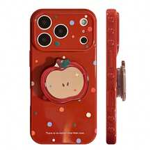 Minimalist Mirror Element Kavenfort 1pc Maple Sugar Red & Green Polka Dot + Green Leaf Red Apple Mirror Stand Phone Case Compatible With IPhone 17 Pro Max, Compatible With IPhone 16, 15, 13, New Year Polka Dot, Full Coverage Soft Shell, Personalized, Creative, Retro, Geometric, Minimalist, Color Blocking, Niche, Ins Style Spring Gift - Maple Syrup Red - View 4