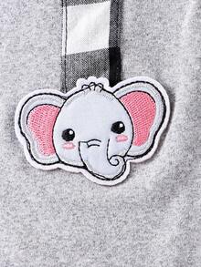 H HIBOBI 两件套，灰色领结连体衣+黑白格子短裤，大象刺绣肩带设计，绅士风男婴套装，0-18个月，夏季 - 灰色 - 查看 7