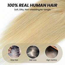 Women's Real Human Hair Top Hair Topper 8 Inch 360° Full Coverage Straight Hair Extensions Elegant Style Increase Hair Volume Realistic Scalp Effect - S613 - View 5