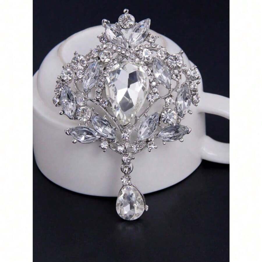Lot Of 1 Pc Large Crystal Vintage Drop Brooch Pins For Women Or Wedding Bouquets Decor Jewelry Accessories - Bạc - Xem 1