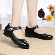 Zapatos planos cómodos de cuero suave para mujer Zapatos de cuero con tacón bajo para mujer - Negro - Ver 3