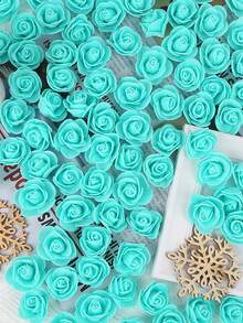 50/100/200/300/400/500个迷你泡沫玫瑰花头，人造泡沫假花散装，适用于DIY工艺品、婚礼花束、婴儿派对、派对餐桌装饰、家居装饰、情人节礼物 - 薄荷藍 - 查看 2