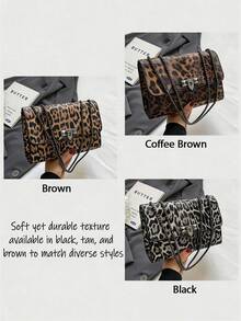 New Vintage Leopard Print PU Leather Flap Square Bag, Outdoor Vacation Travel Crossbody Bag, Elegant Banquet Party Mobile Phone Coin Purse, Versatile Business Commuter Chain Underarm Bags For Daily Office Use, Women Shoulder Bags - Multicolor - View 7