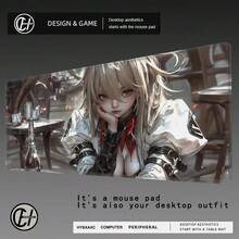 Alfombrilla de ratón con diseño de chica de cabello corto extraña, alfombrilla de goma antideslizante para escritorio, accesorios para PC, alfombrilla de juego, alfombrilla de teclado extendida, alfombrilla de oficina - NEGRO3 - Ver 7