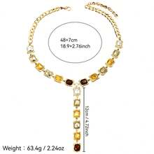 1pc Bohemian Style Rhinestone Y-Necklace, Fashionable & Minimalist, Suitable For Women To Wear On Daily, Party, Banquet, Vacation, Ball Occasions - Gold - View 5