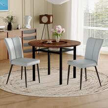 Modern Minimalist Rundes Esstisch-Set (Mit 2 Hellgrauen PU-Stühlen), Runder Tisch Mit Durchmesser In Holzoptik, Geeignet Für Esszimmer Und Küche. - Brown+Black + Light Gray + Glass+Metal + PU Leather + Seats 2 - View 1