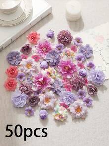 50pcs Purple Artificial Flower Heads, Assorted Sizes, Daisy Flowers, Suitable For Wedding Crafts, Home Decor, Party Decoration - Purple - View 9