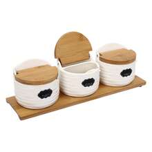 SHIOUCY Kitchen Spice Jar Set, Ceramic Spice Jars With Bamboo Lids And Sugar Spoons, Spice Container With Tray For Kitchen Restaurant Buffet Party - White+Brown - View 8