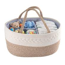 Nappy Caddy With Changeable Compartments,Portable Diaper Caddy Organizer, Braided Rope Storage Basket For Nursery, Shower Gift - White, Beige - View 9