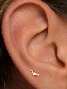 EleRunis 1PC 925 Sterling Silver Climber Push Pin Labret Flat Back Cartilage Helix Piercing Fine Jewelry For Daily Wear Wedding Party Engagement Anniversary Valentine's Day - Gold - View 1