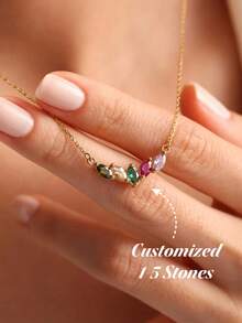 1pc Customized Family Leaf Birthstone Necklace, Personalized Mother Birthstone Jewelry, Customized 1-5 Birthstone Pendants, Meaningful Gifts For Mothers And Grandmothers, Elegant Daily Necklaces, Birthday Mother's Day Anniversary Christmas Gifts, Women's Family Souvenir Jewelry - Gold - View 1