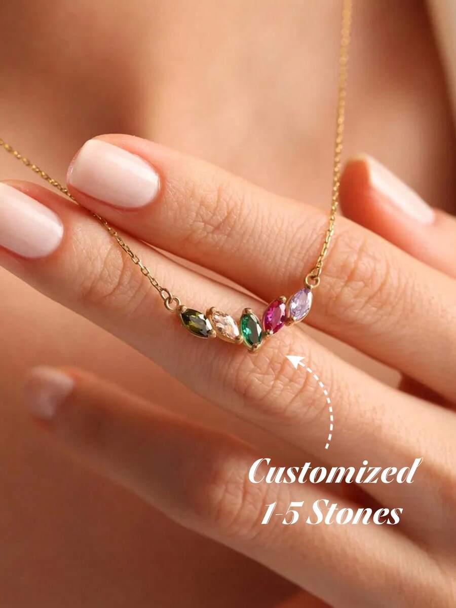 1pc Customized Family Leaf Birthstone Necklace, Personalized Mother Birthstone Jewelry, Customized 1-5 Birthstone Pendants, Meaningful Gifts For Mothers And Grandmothers, Elegant Daily Necklaces, Birthday Mother's Day Anniversary Christmas Gifts, Women's Family Souvenir Jewelry - Gold - View 1