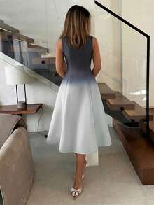 魅力优雅渐变色浪漫度假连衣裙，适合休闲约会和情人节。 - 黑色 - 查看 5