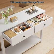 Asofer Console Sofa Table With 2 Drawers, 3-Tier Narrow Wood Accent Sofa  Entryway Table With Storage Shelf For Hallway, Living Room,White - 白色 - 查看 6