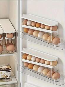 2-Layer Transparent Refrigerator Side Door Roller Egg Storage Box, Made Of Heavy-Duty PP Plastic, Saves Fridge Space, Easy To Take Eggs And Organize, Battery-Free, Kitchen Refrigerator Storage Box - White - View 5